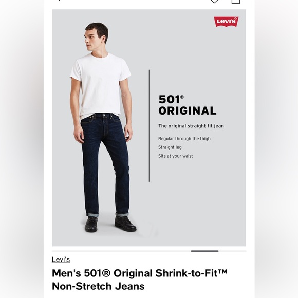 NWT Levi’s 501 original shrink-to-fit jeans - Picture 4 of 8